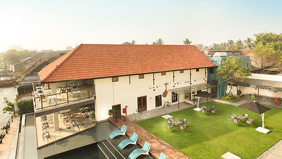 View of the restored spice market warehouse at Xandari Harbour Fortkochi